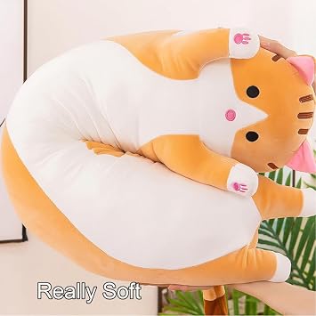Kekeso Long cat plush Pillow, Soft & Cuddly Cat Plush Pillows - Large Cat-Themed Body Pillows, for Birthdays, Christmas, and Children’s Day(Yellow,90CM)