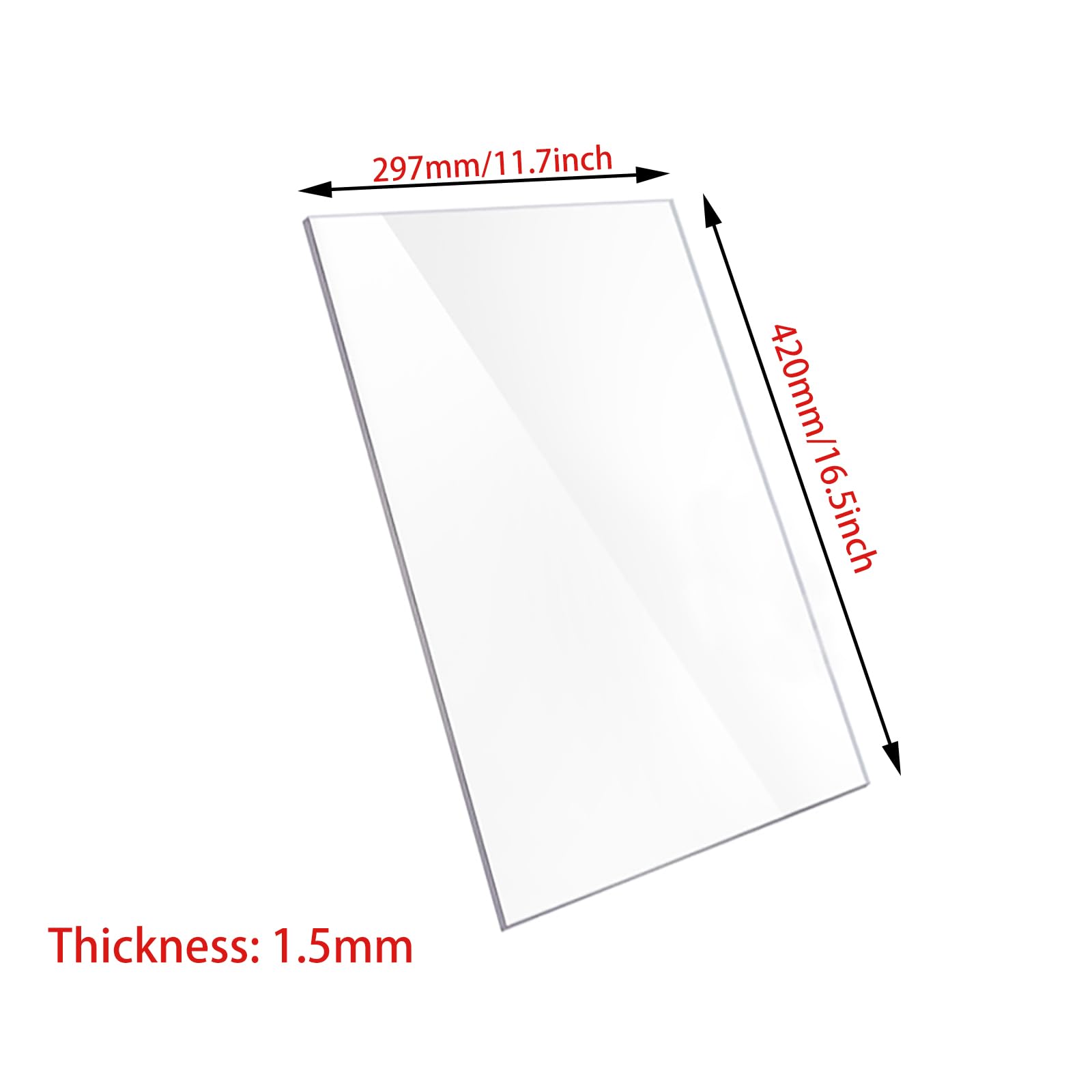 Acrylplatten, Acrylplatte, transparent, 420 x 297 mm, dick, 1 1,5 2 mm, zum Basteln von schwebenden Bilderrahmen, Schutzplatten, Schildern, Projekten, 1,5 mm