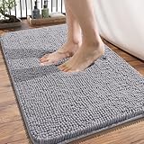 OLANLY Bathroom Rugs 34x21, Extra Soft Absorbent Chenille Bath Rugs, Rubber Backing Quick Dry, Machine Washable Bath Mats for Bathroom Floor, Tub and Shower, Home Decor Accessories, Grey