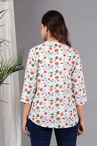 Image of Women's Cotton Printed Kurta Top | 3 /4 Sleeve Straight Kurti Casual Outings
