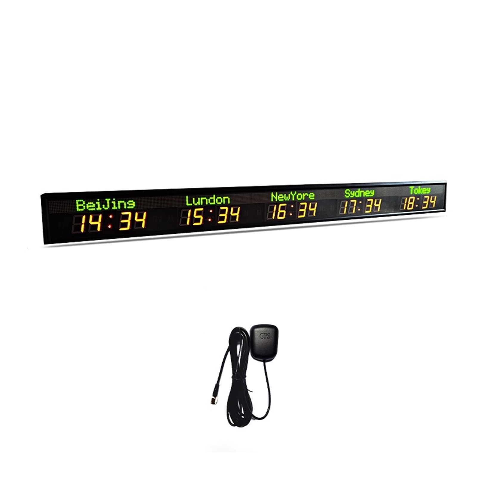 CVFRDD LED Countdown Clock, LED Wall Clock/Hotel Time Zone Clock/5 Cities World Clock,green City Name,red(GPS)