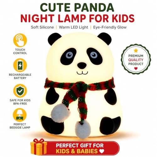 Image of Cute Panda LED Night Lamp for Kids | Soft Silicone, Rechargeable, Touch Control, Bedside Light for Bedroom & Nursery