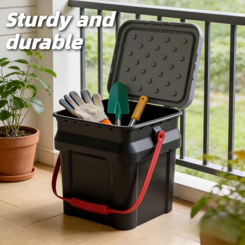 Image of 5 Gallon Heavy-Duty Plastic Bucket Tote - Black Multi-Use Storage Container, Reinforced Handle, Sturdy Load-Bearing, Deformation-Resistant, Ideal for Adult Household /Garage Organization (2Pack)