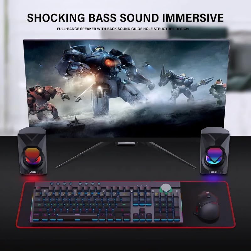 Image of Jedel 2x6W Gaming PC Speaker with RGB Lights, USB Powered Laptop Speaker, 3.5mm AUX Wired Stereo Computer Speaker for Desktop & Laptop, 20Hz-20kHz, Stanley S502 Black