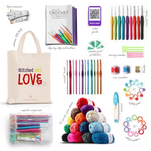 Image of Hearth & Harbor Crochet Kit with 1500 Yards Assorted Yarn Kit, Ergonomic Hooks, Crocheting Instruction, Knitting & Crochet Supplies - Beginner Crochet Kits for Adults, Ideal for Amigurumi