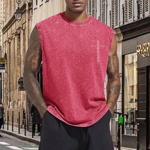 Image of Christian Gym Workout Tank Tops for Men Vintage Bible Verse Cross Graphic Sleeveless Muscle Shirts Acid Wash Tanks Top