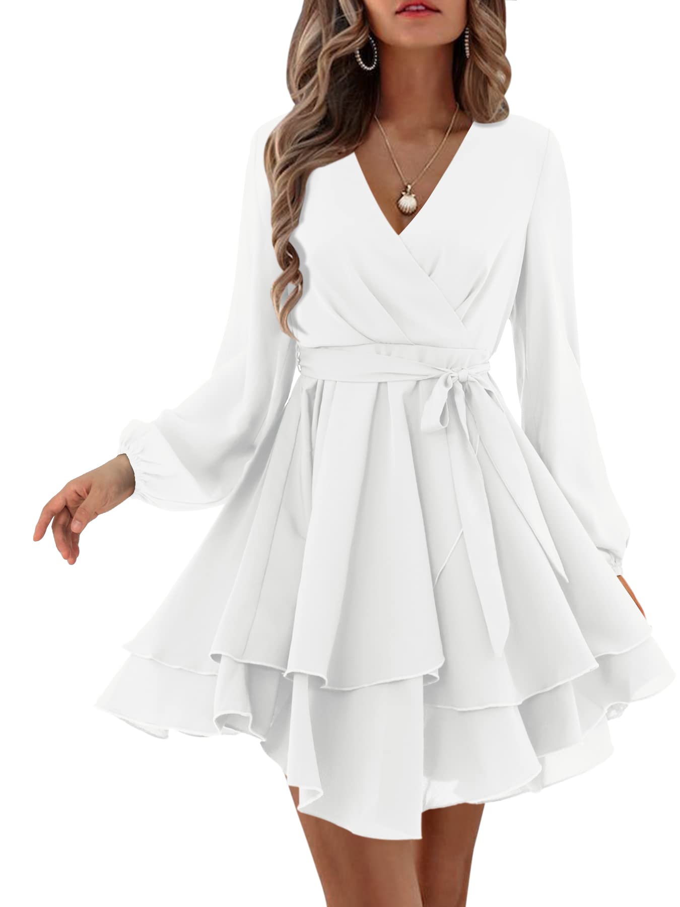 Amoretu Womens V Neck Sundresses Beach Holiday Summer Wrap Mini Dress (White,  M) : Amazon.ca: Clothing, Shoes \u0026 Accessories