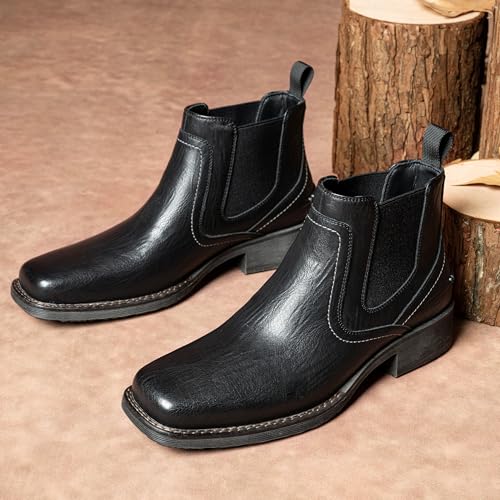 Image of Jousen Chelsea Boots Men Square Toe Ankle Mens Dress Boots Casual Slip On Boots for Men