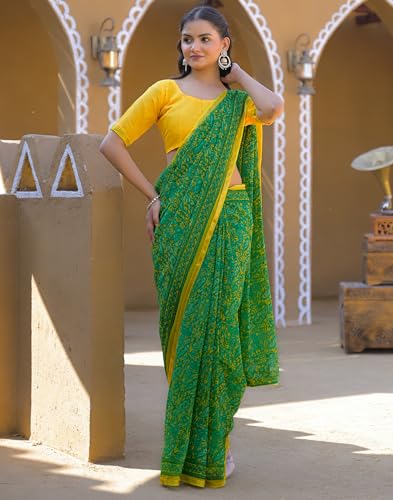 Image of SIRIL Women's Chiffon Printed Saree With Unstitched Blouse Piece
