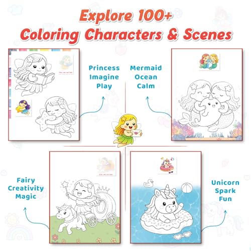 Image of 100+ Unicorn, Mermaid, Fairy and Princess Coloring Activities with Stickers Book For Kids 3+ Years Old | Coloring Book, Stickers, Short Video Narrations, Magical Stories, Relaxing Gift For Toddlers