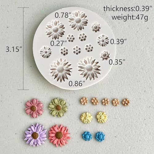 Image of 13 Cavity Small Flower Polymer Clay Molds for Jewelry Making, Cake Decoration, 3D Daisy Miniature Clay Molds Silicone Flower Mold for Earrings Decoration