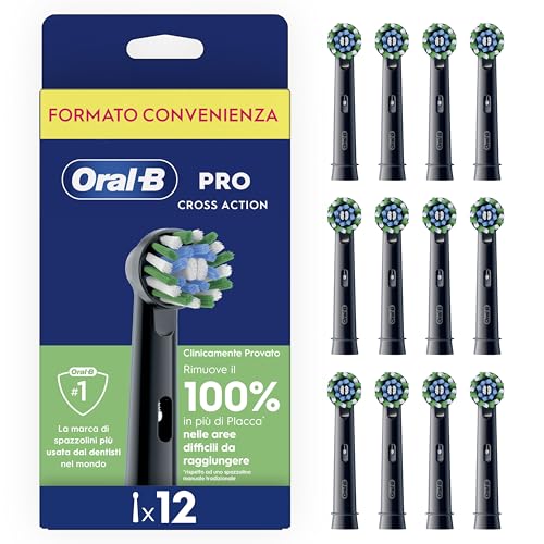 Oral-B Testina Di Ricambio PRO Cross Action Nera, Confezione Da 12 Testine