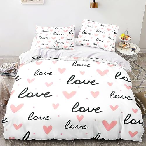Menkala Heart Bed Linen 135 x 200 cm Pink White Hearts Pattern