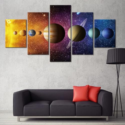 Impression sur toile système solaire : décoration murale panoramique 8 planètes de 200x100 cm
