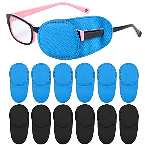 12Pcs Parches Oculares Reutilizables Parche Ojo Gafas No Tejido Parches Oculares Niños Adulto para Cubrir el Ojo Izquierdo Derecho Mejorar la Visión Ojo Vago Ambliopía Estrabismo, Negro y Azul Cover