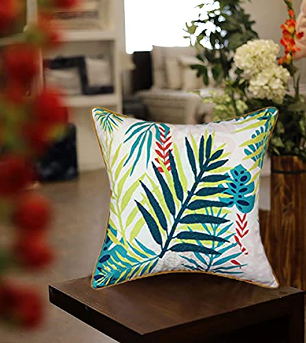 Image of SAJAVAT HOME CC53 Cotton Floral Hand Work Embroidery Cushion Cover (Pack of 1) 18x18 INCHES / 45x45 cm Multicolor (Multicolor, Cotton)