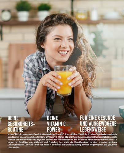 hohes C PLUS Sonnenvitamin D (6 x 1l), 100% Saft, Orange, Apfel, Maracuja, Zitrone, Kaki, Vitamin C, PLUS an Vitamin D, ohne Zuckerzusatz laut Gesetz, vegan