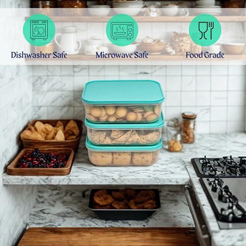 Image of Happy Cove Kitchen Container Set - Durable Containers for Kitchen Storage Set, BPA-Free, Stackable, Clear Organizers for Pantry, Fridge, and More | 1200ml | Set of 6 | Microwave Safe | Dishwasher Safe