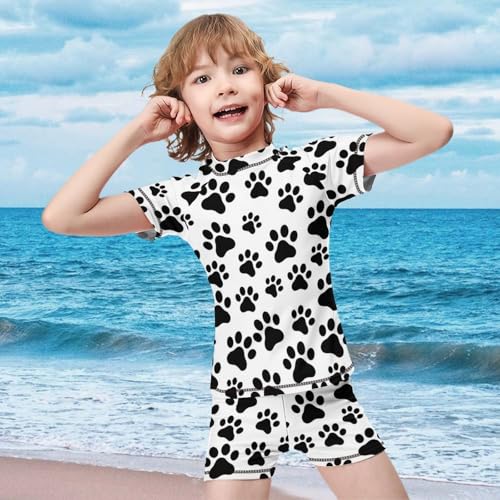Cute Dog Paw PrintChildren's Swimsuits Boys Two Piece Suit10-12Y（150cm）3