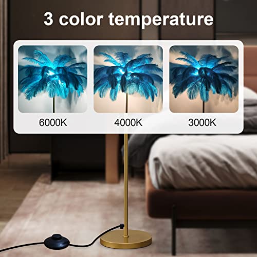 Vorderry Natural Ostrich Feather Floor Lamp, White, Gold And Pink Atmosphere Feather Lamp, Eye Protection Reading Lamp, Bedroom, Living Room Corner Decoration Lamp (Sky Blue) #TOP4