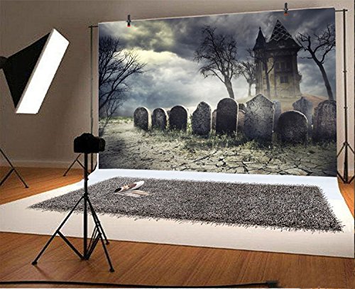 LFEEY 10x8ft Creepy Cemetery Backdrop Gothic Style Moonlight Scary Haunted House Background for Photos Ghost Tomb Gravestone Halloween Party Backdrops for Photography Photo Studio Props - Thumbnail 2
