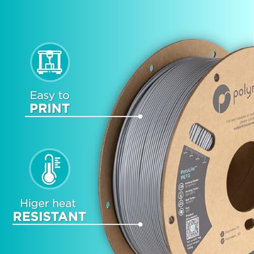 Image of Polymaker PETG Filament 1.75mm, 1kg Grey, 3D Printer Filament, PolyLite PETG, Cardboard Spool