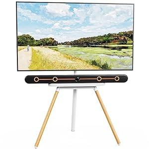 PUTORSEN TV Ständer im Staffelei Design, Fernsehständer für 43-65 Zoll, höhenverstellbarer TV Stand Bodenständer mit Holztablett, Verdecktes Kabelmanagement, Max VESA 400x400mm,Tragkraft 45KG