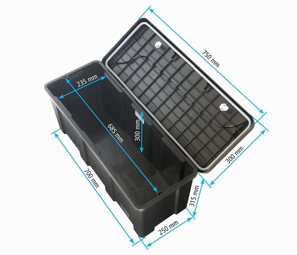 Blackit L - 750 x 300 x 355 mm + Montagesatz MON4002 Edelstahlhaus, Deichselbox mit 2 Schlösser, Werkzeugkasten für Anhänger Staukiste 50 ltr Anhängerbox, Daken B50-2