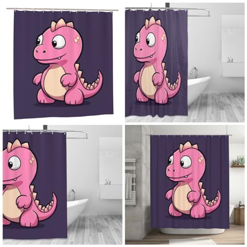 Rideau de douche imperméable dinosaure rose 183x183 cm avec crochets BONDIJ
