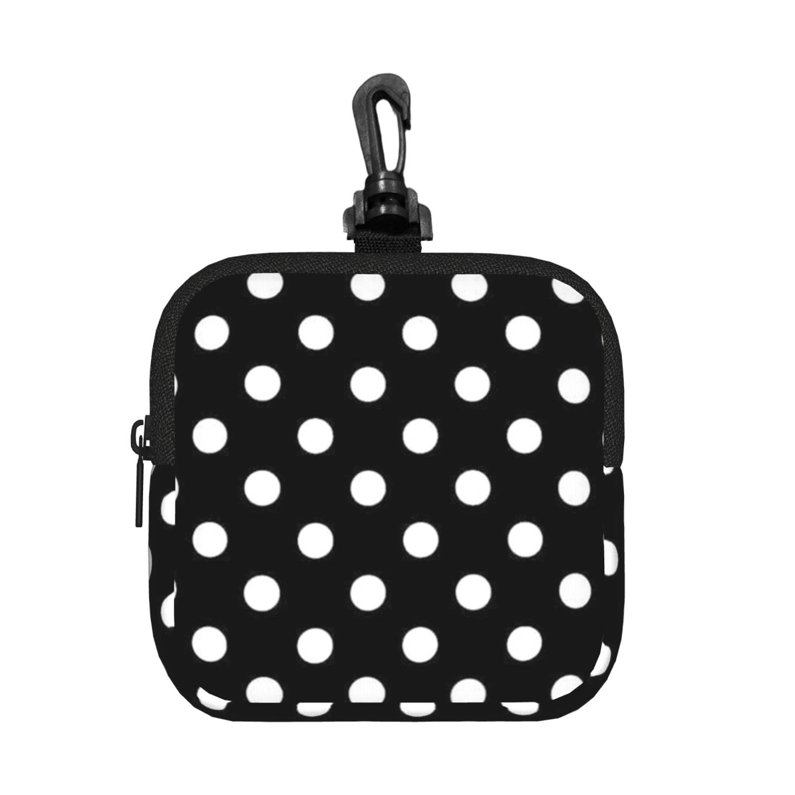 Black And White Polka Dots Print Square Storage Bag Travel Toiletry Cosmetic Organizer Pouch Lightweight Reusable