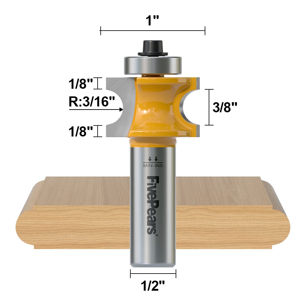 Half Round Router Cutters Snapklik.com : Fivepears 5Pcs Bullnose Router Bit Set 1/2 Shank ...