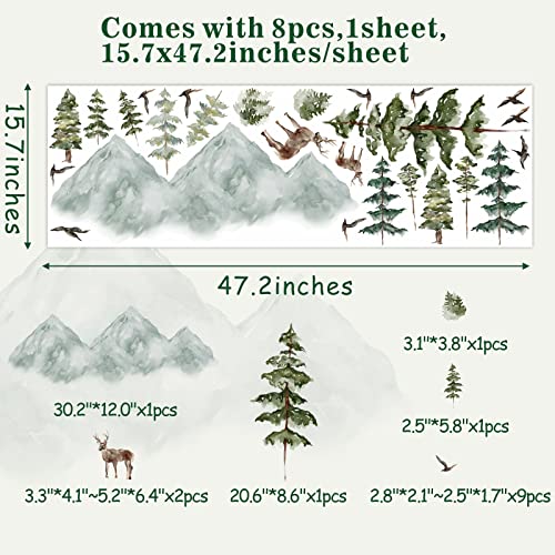 Mountain Wall Decals Large Pine Tree Wall Decals Peel And Stick Forest Tree Woodland Deer Birds Animal Wall Decals Mountain Tree Wall Stickers For Kids Room Nursery Decor #TOP6