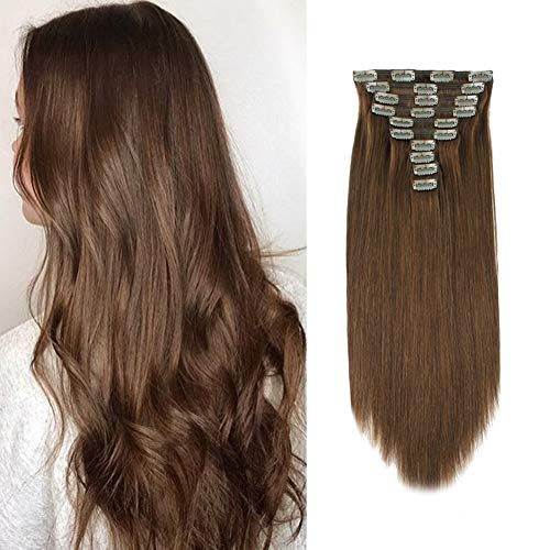 Sassina 180g Luxury Clip in Extensions Remy Human Hair Double Wefts, 10 Pieces with 21 Clips for Full Head, Chocolate Brown #4 180 Grams 20 Inch
