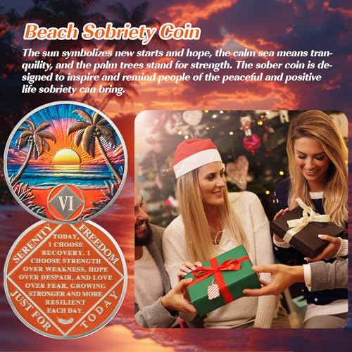 beach sunset 6 year sobriety coin affirmation na coin addiction recovery six year sober chip celebrating recovery anniversary token narcotics anonymous sobriety gifts for men women