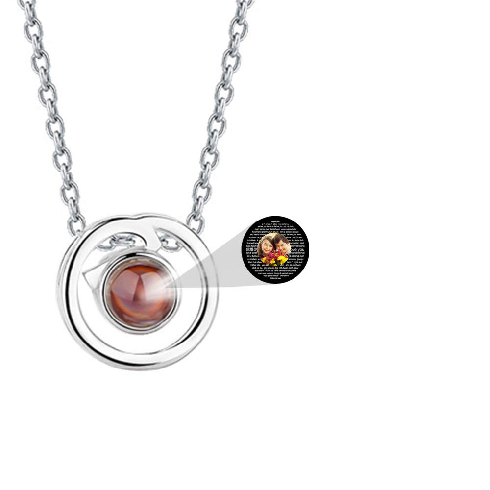 Jumping Birthstone Personalized Photo Necklace 925 Sterling Sliver Projection Pendant Heart Necklace 100 Languages Clavicle Chain