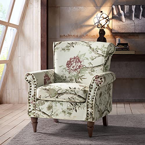 Hulala Home Modern Wingback Accent Chair With Wood Legs & Removable Cushion, Comfy Upholstered Armchair With Nailhead Trim, Floral Pattern Single Sofa Chair For Living Room Bedroom, Floral #TOP6