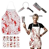 yisight Disfraz de Carnicero de Halloween Mujeres, Adulto Disfraz Carnicero Halloween con Delantal Sangriento, Diadema con Cuchillo, Disfraces de Terror de Halloweens Set, para Hombres Mujeres