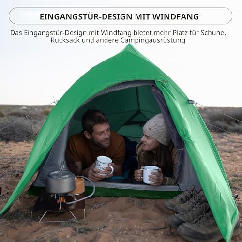 Naturehike Cloud-Up 2 Campingzelt 2 Personen 3-4 Saison Leichtes Rucksack Zelt Wandernde Zelt (Grün 210T Upgrade)