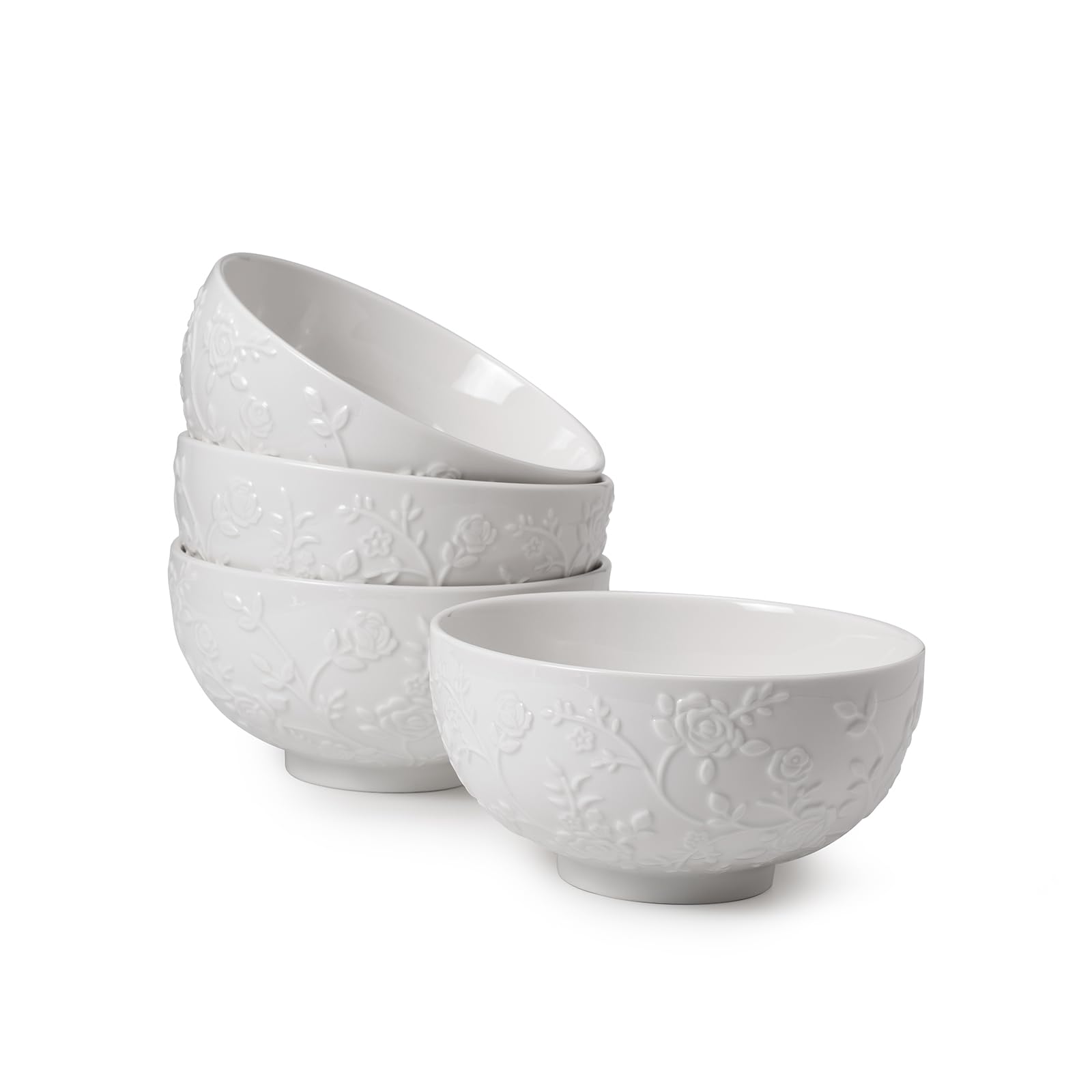 Soup Bowls,Cereal Bowls Set of 4, Decorative Bowls Ceramic Ramen Bowl Embossed Kitchen Dishware Porcelain Dishes for rice,pasta,dinner,breakfast