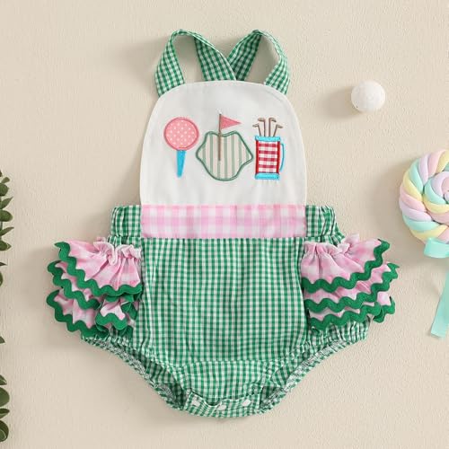 GOOCHEER Newborn Baby Girl Summer Outfits Golf Bubble Romper Dress Ruffle Plaid Sleeveless Bodysuit Jumpsuit Infant Clothes2