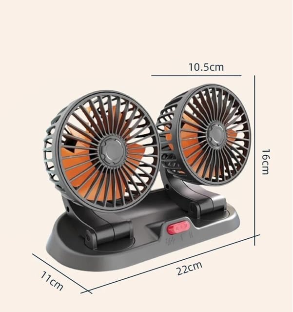 Image of AutoBizarre 12V Electric Car Cooling Fan 360 Rotatable Heads High Air Circulator Fan Manual Rotation for All Cars (Dual Head Fan)