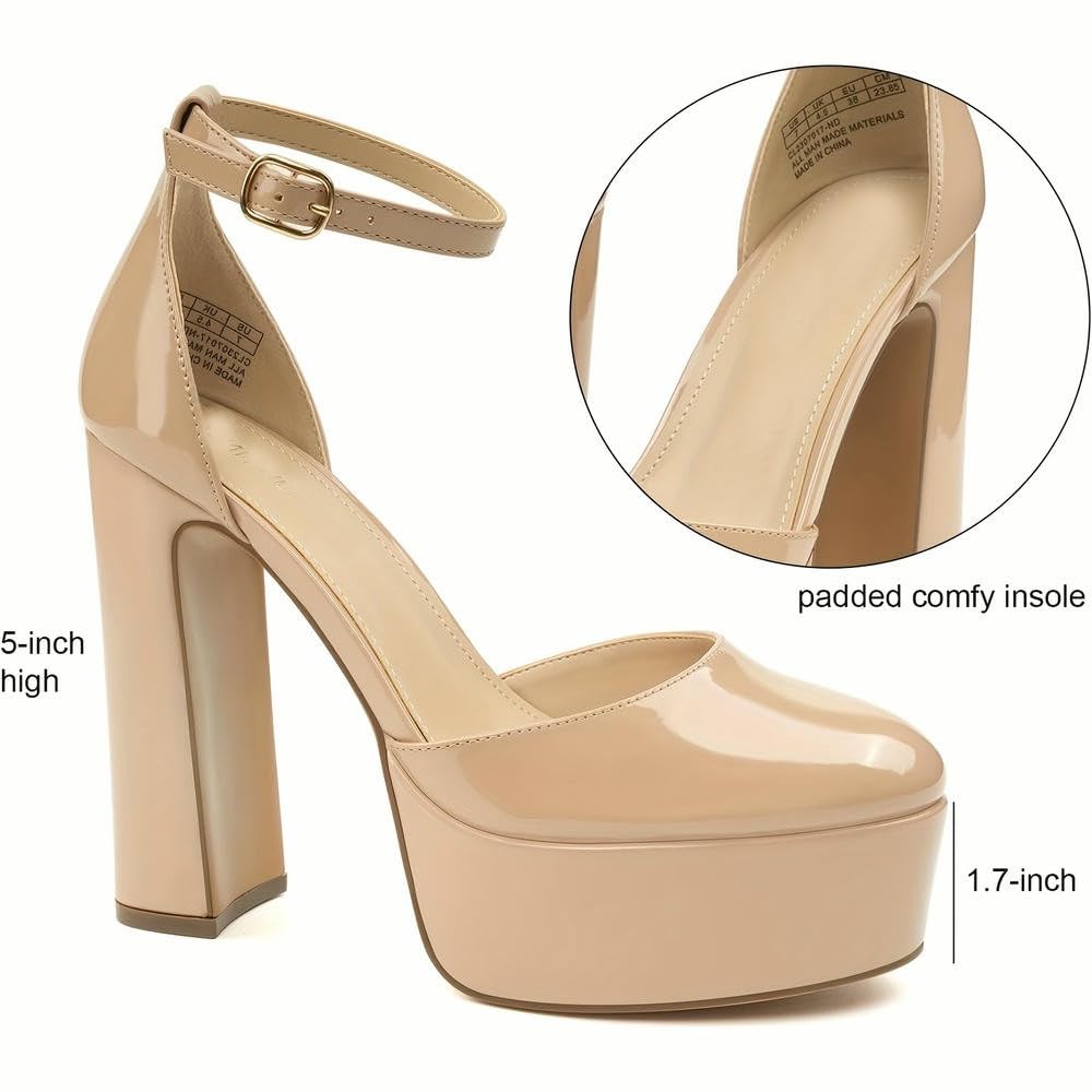 ZBDZSW Scarpe da Donna con Cinturino alla Caviglia, Plateau, Tacchi Alti, Punta Chiusa, Scarpe da Sposa e da Festa