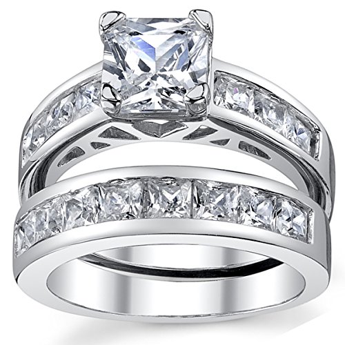 1 Carat Radiant Cubic Zirconia CZ Sterling Silver 925 Wedding Engagement Ring Band Set Sizes 4 to 112