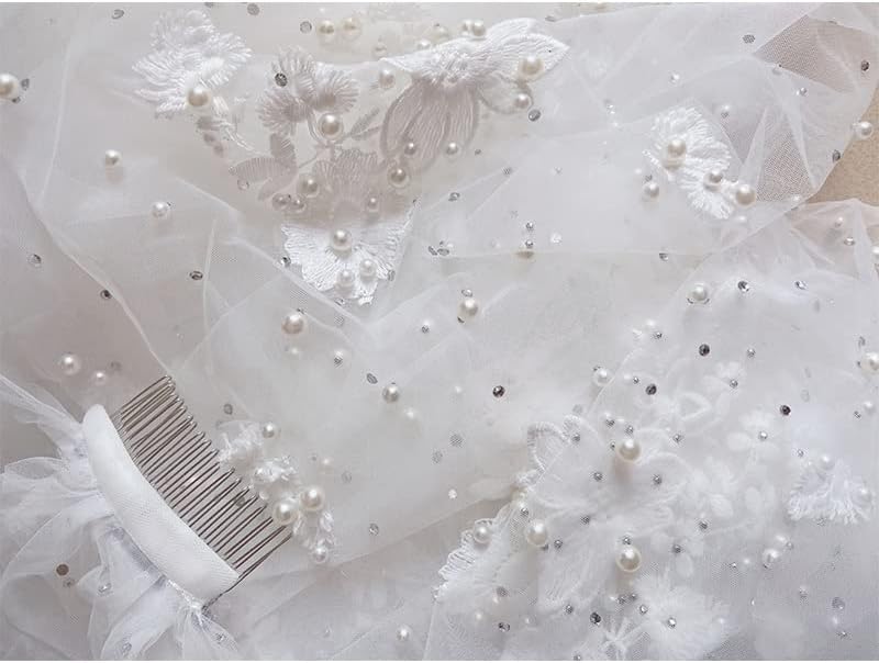 Miniatura 2 de Ts 3.5MX3M - Velo de novia de champán blanco con peine para el pelo, velo extra largo con diamantes de imitación de encaje, tiara nupcial de boda