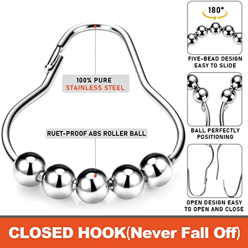 Shower Curtain Hooks 16Pcs, Stainless Steel Shower Curtain Rings, Rust-Resistant Anti-Drop Double Shower Hooks, Decorative Shower Hooks For Curtain Bathroom Shower Rods, Chrome #TOP2