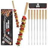 SHIKORI Professionelle Kabob-Spieße, 43,2 cm, robust, groß, breit, wiederverwendbar, Grillspieße, Edelstahlstäbe mit rutschfestem Holz (43,2 cm - 16 Stück)