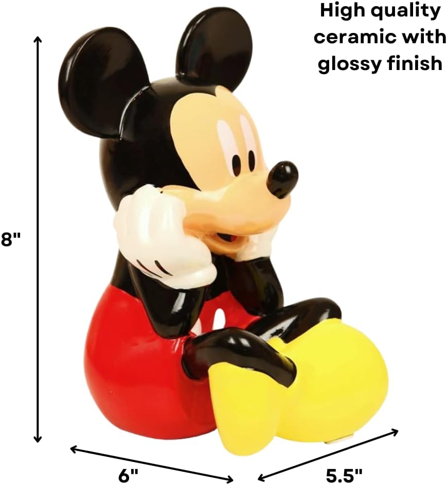 Disney Mickey Mouse Piggy Bank for Boys & Girls – Kids Ceramic Coin Bank with Rubber Stopper