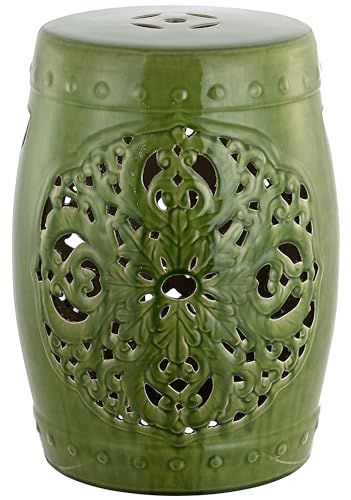 Image of SAFAVIEH Furniture - Flora Decorative Garden Stool - Spring Green - Ceramic - Artisan Hand-Painted Design - Ideal for Living Room, Patio, Garden - Fully Assembled (ACS4527E)