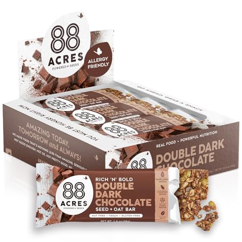 88 Acres Granola Bars | Double Dark Chocolate | Gluten Free Nut-Free Oat and Seed Snack Bar | Vegan & Non GMO | 12 Pack