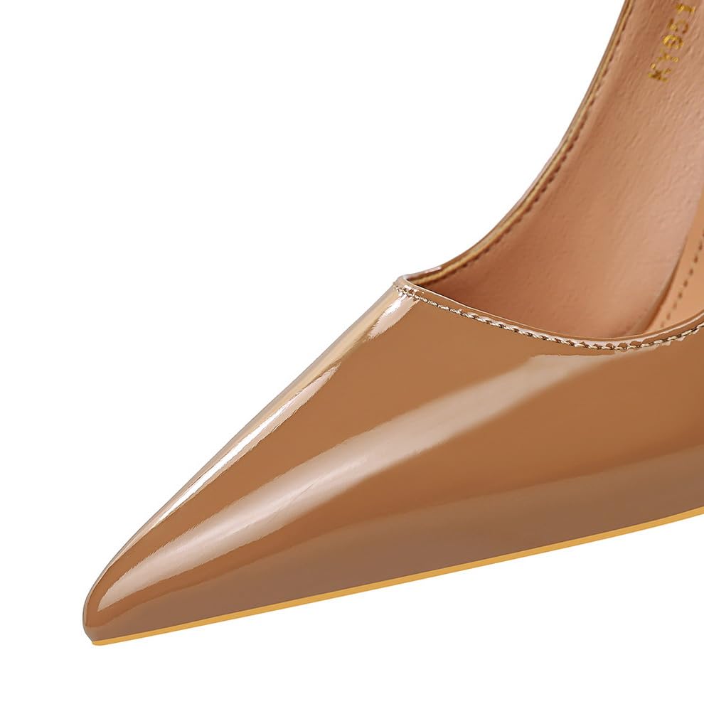 Scarpe da donna con tacco alto, in pelle verniciata, a punta, for ufficio, autunnali, sexy, for feste e matrimoni, color carne, basse, rosse